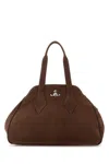 Vivienne Westwood Chocolate Suede Large Yasmine Shoulder Bag In Brown