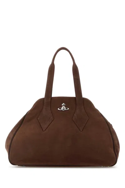Vivienne Westwood Chocolate Suede Large Yasmine Shoulder Bag In Brown