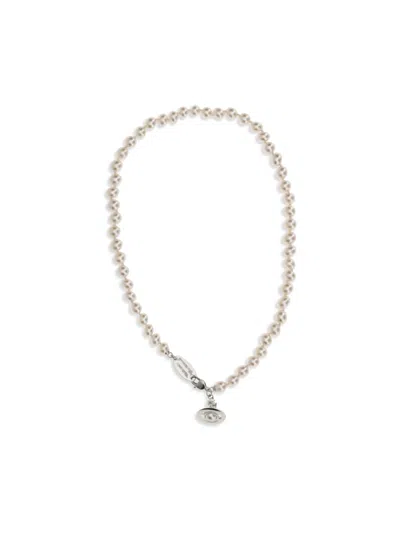 Vivienne Westwood Choker Made From Glass Pearls, Enriched With Silver-finished And Enameled Metal Or