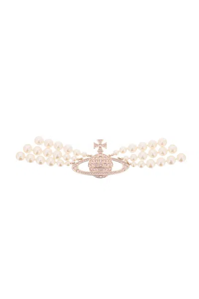 Vivienne Westwood Choker Three Row Pearl Bas Relief In Gold