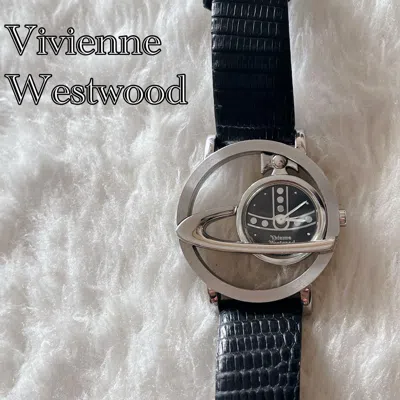 Pre-owned Vivienne Westwood Circle Orb Watch With Black Leather Band