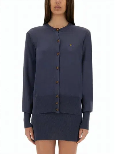 Vivienne Westwood Classic Cotton Cardigan With Layered Hem In Blue