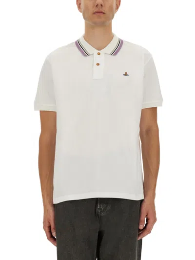 Vivienne Westwood Short Sleeved Orb-embroidered Polo Shirt In White