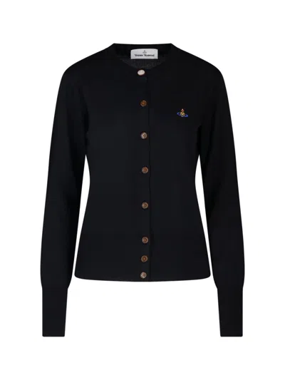 Vivienne Westwood Classic Crew Neck Cardigan With Embroidered Logo In Black