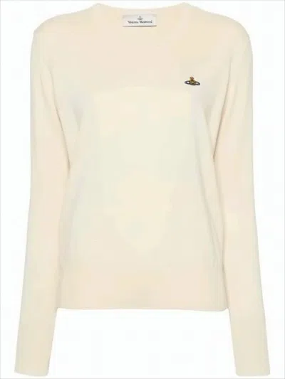 Vivienne Westwood Classic Crew Neck Sweater With Embroidered Emblem In Neutral