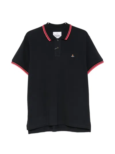 Vivienne Westwood Classic Embroidered-detail Cotton Polo Shirt In Black