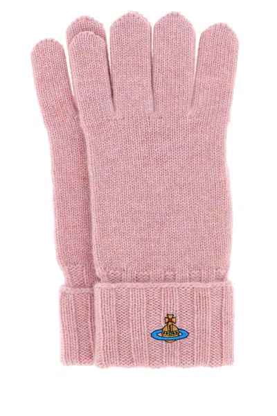 Vivienne Westwood Orb Logo Knit Gloves In Pink