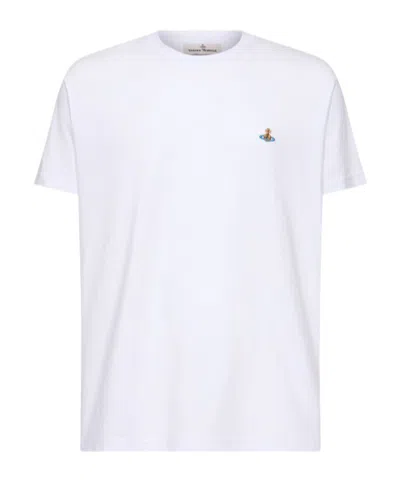 Vivienne Westwood White Crewneck T-shirt With Multicolor Orb Embroidery In Cotton