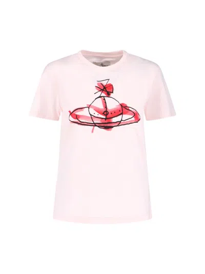 VIVIENNE WESTWOOD VIVIENNE WESTWOOD CLASSIC PINK TEE WITH DRAWN ORB LOGO