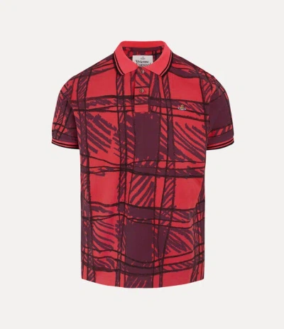 Vivienne Westwood Classic Polo Overprinted Piquet Red-scribble-check S Men