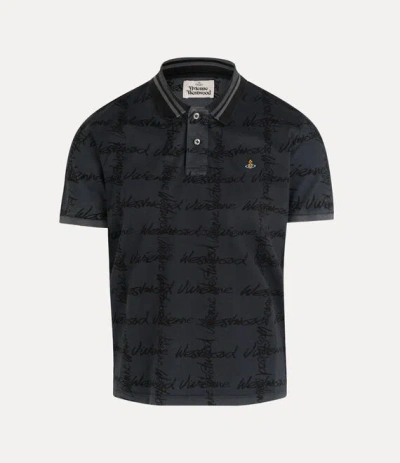 Vivienne Westwood Classic Polo Print Organic Piquet Grey-overdye-vw-grid Xxl Men