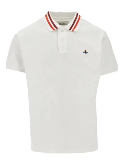 Vivienne Westwood White Polo Shirt With Contrasting Collar And Orb Logo Detail On The Front In Cotton Man