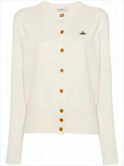 Vivienne Westwood Classic Round Neck Cardigan With Contrasting Buttons In Neutral