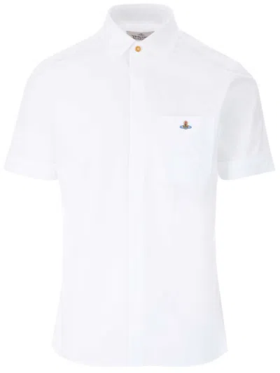 Vivienne Westwood Classic Short-sleeve Shirt With Crisp Collar And Emblem In White