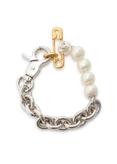 Vivienne Westwood Claude Pearl And Chain Bracelet In Silver