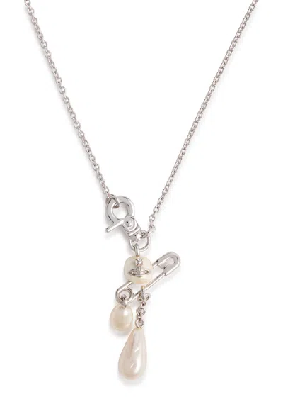 Vivienne Westwood Claude Small Pearl Drop Necklace In Metallic