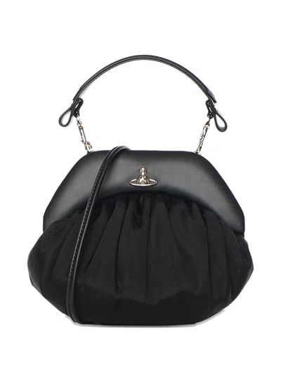 Vivienne Westwood Brooke Black Clutch With Adjustable And Removable Shoulder Strap And Orb Plaque On The Front In Leat