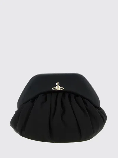 Vivienne Westwood Brooke Black Clutch With Adjustable And Removable Shoulder Strap And Orb Plaque On The Front In Leat