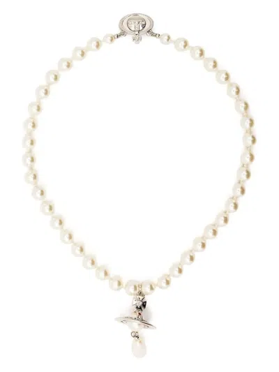 Vivienne Westwood Cn One Row Pearl Drop Chocker In Grey