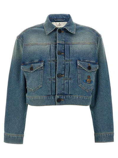 Vivienne Westwood Blue Cropped Marlene Denim Jacket In K404 Blue