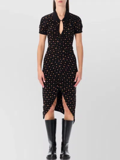 Vivienne Westwood Collared Dress With Front Slit And Keyhole In Black