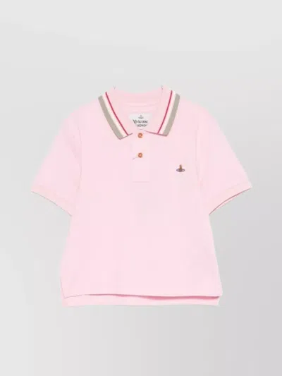 Vivienne Westwood Collared Polo Top Striped Sleeves In Pink
