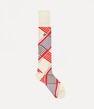Vivienne Westwood Combat Tartan High Sock In Off-white