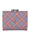Vivienne Westwood Small Frame Wallet Saffiano Printed Blue-orange-tartan One Size Women In Multicolor