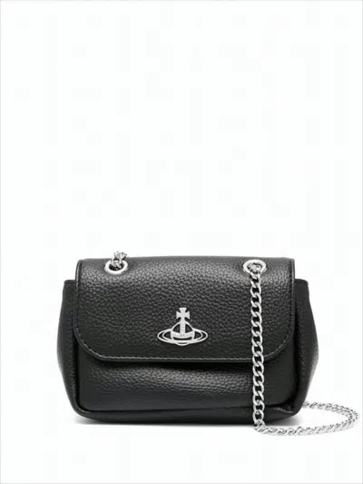 Vivienne Westwood Compact Textured Shoulder Bag With Metallic Emblem In White