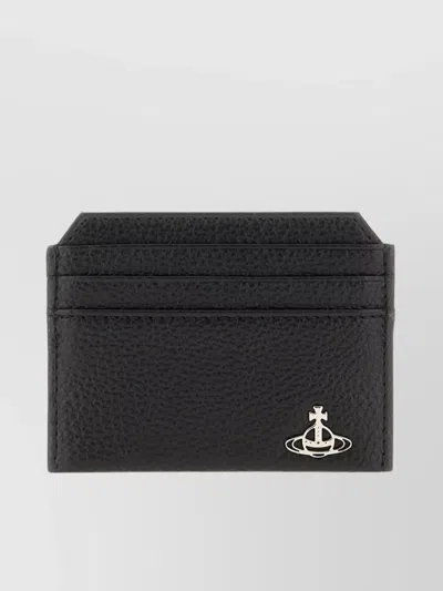 Vivienne Westwood Compact Wallet Textured Finish In Black