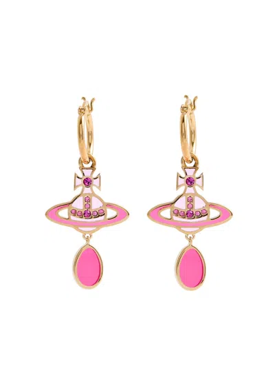 Vivienne Westwood Concetta Embellished Orb Hoop Earrings In Pink