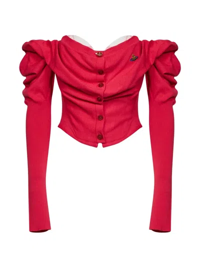 Vivienne Westwood Raspberry Knit Bea Corset Draped Cardigan In Red