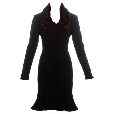 Pre-owned Vivienne Westwood Corseted Grey Wool Dress With Faux Fur Collar Fw 1994 In Gray