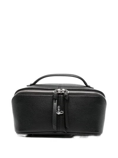 Vivienne Westwood Cosmetic Case Orb Leather Makeup Bag In Black
