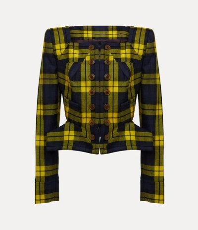 Vivienne Westwood Cosmopolitan Jacket Moonshine Tartan Navy-yellow 42 Women