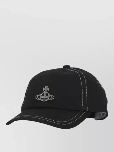 Vivienne Westwood Cotton Baseball Hat Contrast Stitching Visor In Black