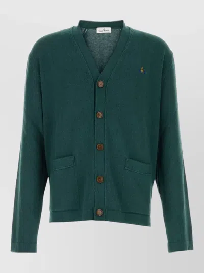 Vivienne Westwood Cotton Blend Alex Cardigan V Neck In Green