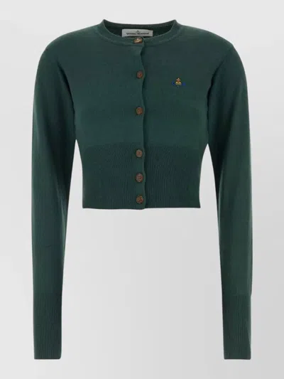 Vivienne Westwood Cotton Blend Bea Cropped Cardigan Knit In Green