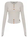 Vivienne Westwood Sleeve Button Cropped Ribbed Top In Gray