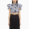 Vivienne Westwood Printed Tie-neck Cotton Cropped Top In Blu