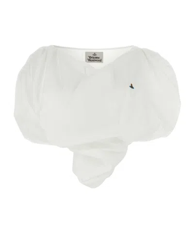 Vivienne Westwood Heart-shaped Crop Top With V-neckline And Embroidered Orb Logo In White