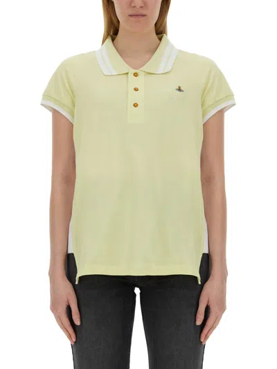 Vivienne Westwood Orb-embroidered Cotton Polo Top In Yellow