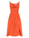 Vivienne Westwood Draped Neckline Midi Dress With Gathered Waist In Orange