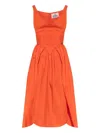 Vivienne Westwood Draped Neckline Midi Dress With Gathered Waist In Orange