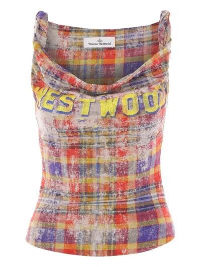 Vivienne Westwood Cowl-neck Plaid Top In Multi