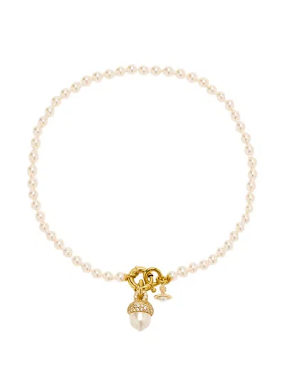 Vivienne Westwood Cream Pearl Pendant Necklace In Gold