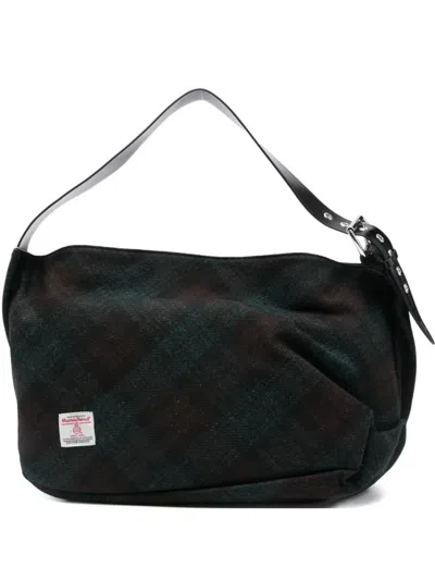 Vivienne Westwood Crescent Shape Shoulder Bag In Dark Tartan Plaid In Black