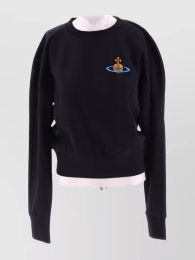 Vivienne Westwood Black Crewneck Sweatshirt With Embroidered Orb Logo In Cotton Woman