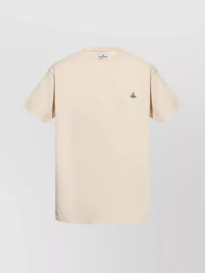 VIVIENNE WESTWOOD CREW NECK LOGO EMBROIDERED STRAIGHT HEM TOP
