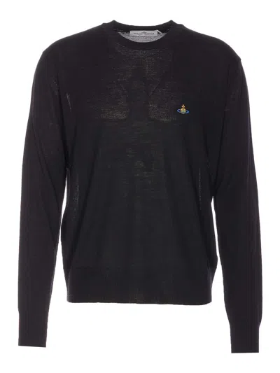 Vivienne Westwood Crewneck Sweater With Embroidered Emblem And Ribbed Details In Black